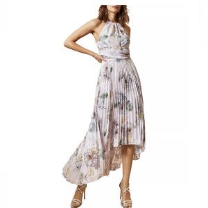 Ted Baker Daniiey Woodland Pleated Maxi Floral Dress Pale Pink Lined Size 2